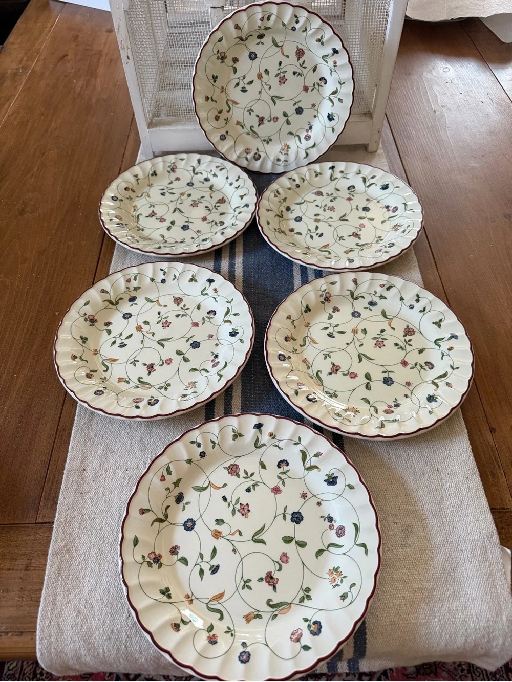 Set Of 6 Staffordshire tableware Oakwood Salad  Plates 8” Red Rim NWOT